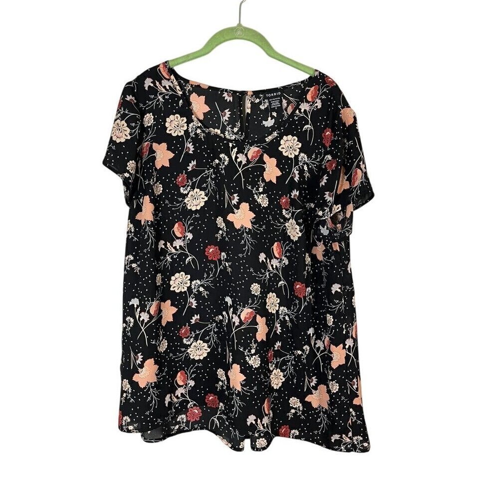 Torrid Top Women 12 Black Floral Feminine Boho Western Mature Preppy Polka Dot